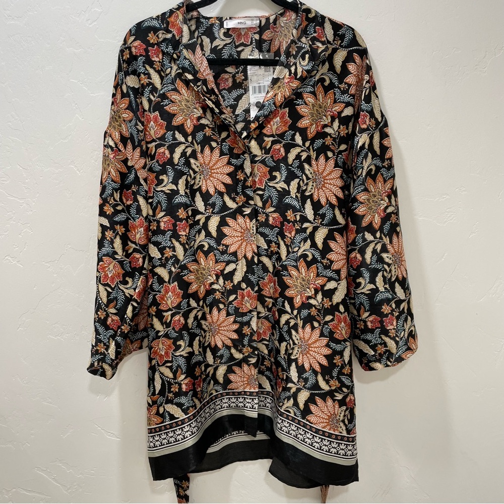 NWT MNG Mango Kimono Long Sleeve Satin Finish Floral Women's Small 4 - Picture 5 of 15